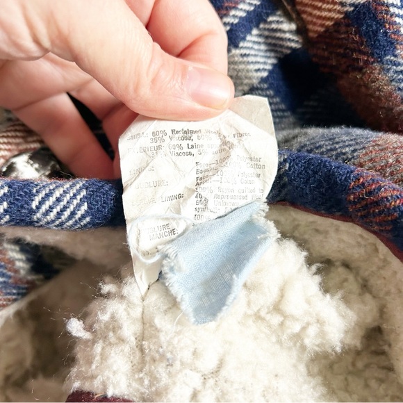 Vintage Blue and Grey Plaid Shirt Jacket Wool-blend Fall Winter Unisex - Picture 9 of 13